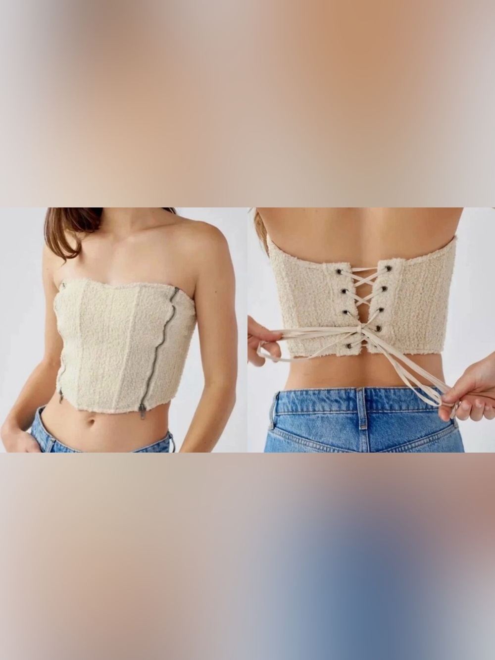 NWT Out From Under Sherpa Double Zipper Boho Peasant Chic Party Corset Small